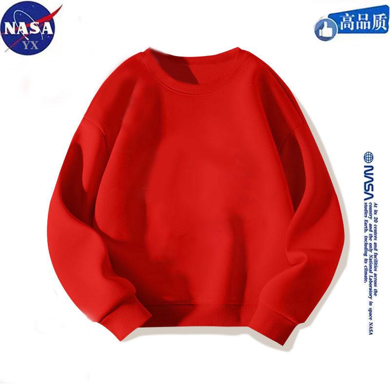 NASA马年秋冬季新款儿童卫衣圆领纯色休闲童装上衣红色春秋亲子装