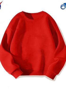 NASA马年秋冬季新款儿童卫衣圆领纯色休闲童装上衣红色春秋亲子装