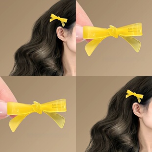 高级感柠檬黄色蝴蝶结发夹女刘海碎发侧边夹鸭嘴夹子甜美发卡头饰