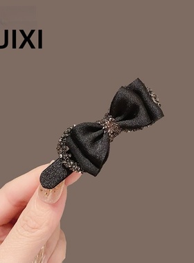 轻奢精致黑色蝴蝶结发夹少女高级感碎发鸭嘴夹一字夹侧边头饰发饰
