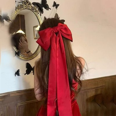 红色超大蝴蝶结发饰超长飘带