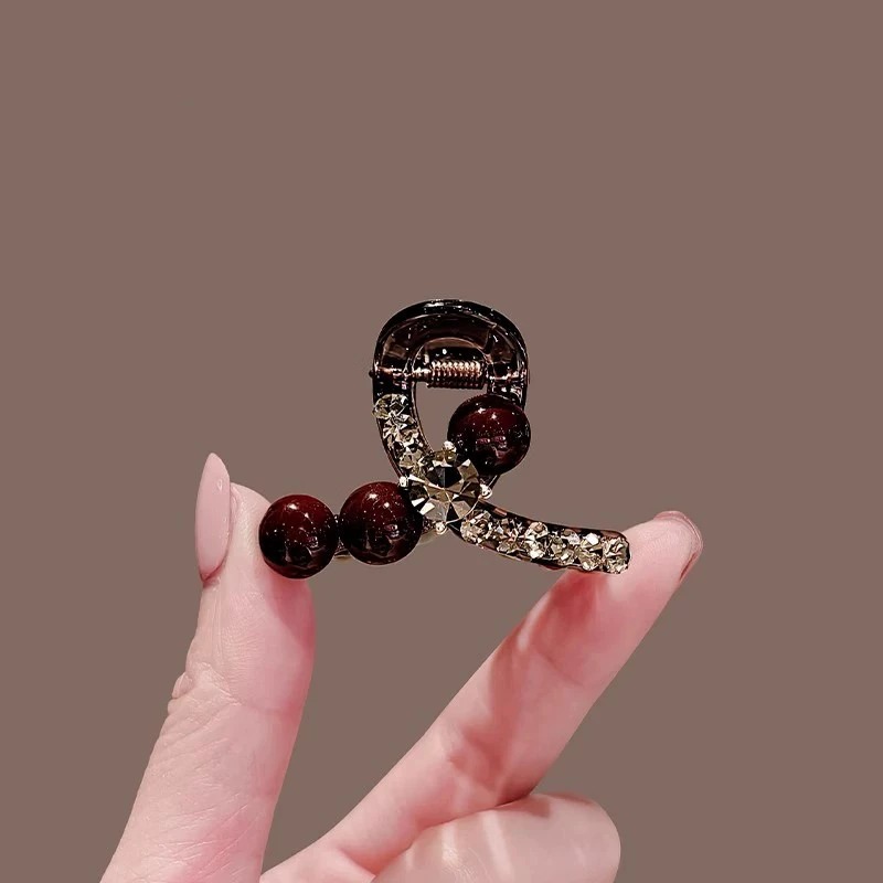 红豆水钻珍珠小抓夹侧边刘海发夹