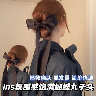 超大蝴蝶结飘带发夹高级感黑色芭蕾风超长丝带后脑勺弹簧夹头饰女