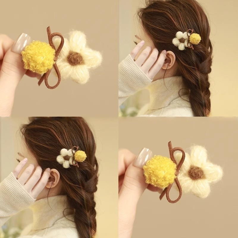 秋冬新款针织毛线花朵发夹