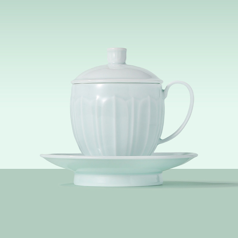 龙珠阁景德镇陶瓷会议杯手工雕刻影青瓷马克杯水杯生日礼物伴手礼