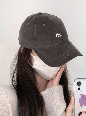 灰色磨毛棒球帽女宽帽檐大脸显脸小美式韩版鸭舌帽百搭大头围帽子