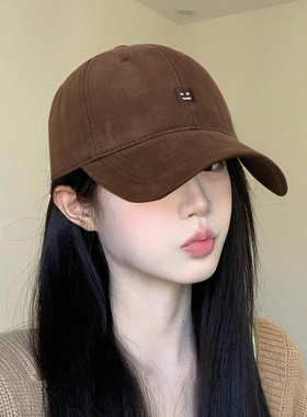 美式新款纯色简约笑脸磨毛棒球帽