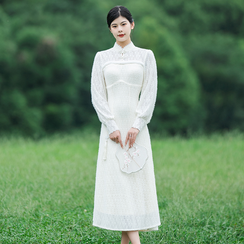 挽苏白色高贵日常旗袍