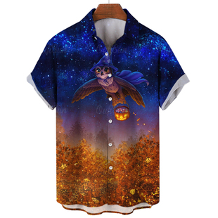 loose shirt印花宽松短袖 fitting sleeved 衬衣男 short Printed