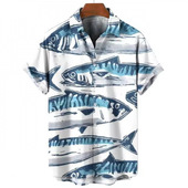 男 Summer Men Hawaiian 印花鱼类休闲夏季 3d数码 衬衫 Shirt 短袖