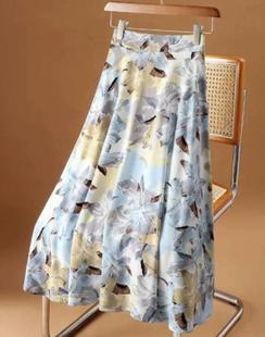 style High painting oil skirt高腰油画风垂感半身裙女 waisted