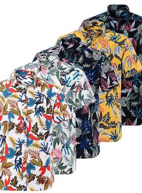 Hawaiian printed short sleeved shirt夏威夷印花翻领短袖衬衫男