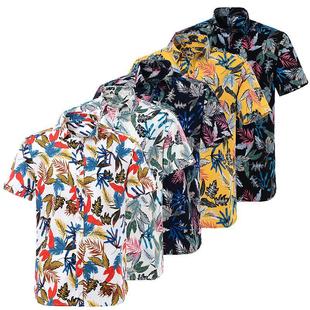 Hawaiian printed short sleeved shirt夏威夷印花翻领短袖衬衫男