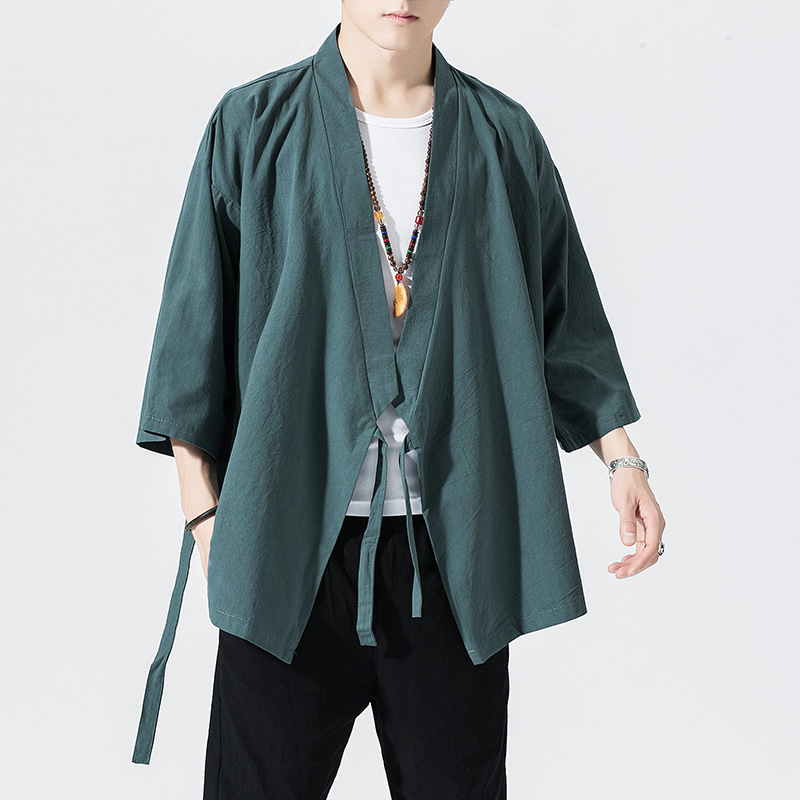 纯色七分袖汉服开衫道袍外套男