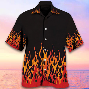 short printed sleeved shirt火焰印花短袖 男 Flame 衬衫 digital