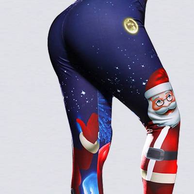 高腰彩色圣诞健身运动裤女