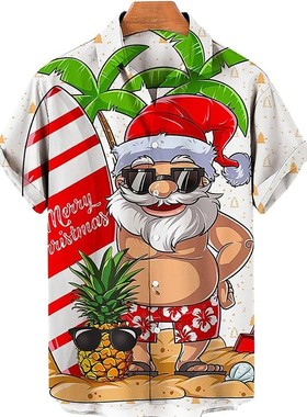 Santa Claus printed shirt圣诞节系列男士数码印花春夏短袖衬衫