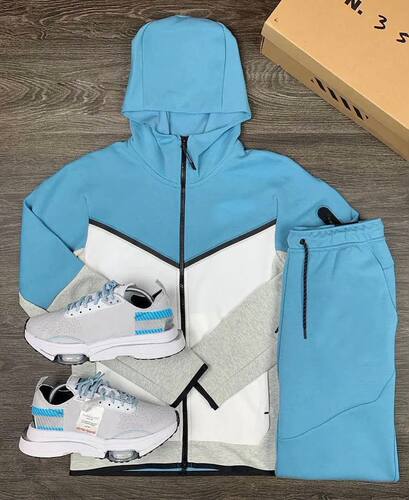 拼色连帽卫衣长裤运动服套装男