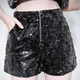 女士拉链收腰亮片高腰短裤 Zip High Shorts Waist Sequin