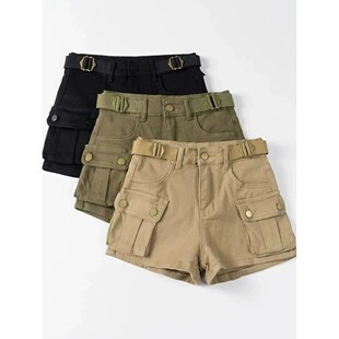 Retro leg multi straight pants pocket 复古辣妹多口袋直筒热裤