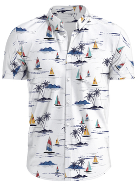 Polo collar printed buttonup short shirt翻领印花系扣短袖衬衫