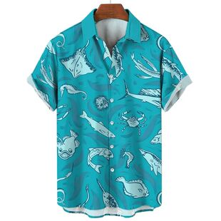 男士休闲海洋生物夏威夷3D短袖衬衫Hawaiian short-sleeved shirt