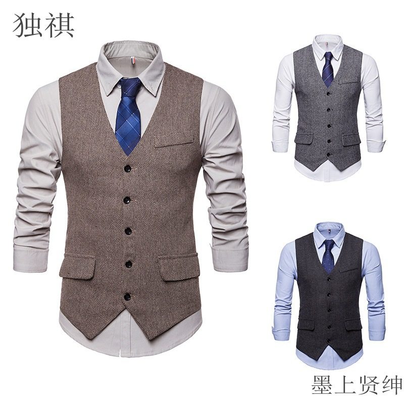 Single breasted suit vest男士修身休闲呢料单排扣纯色西装马甲,男装,常规马甲,淘宝优惠券,粉丝福利购,淘宝优惠卷