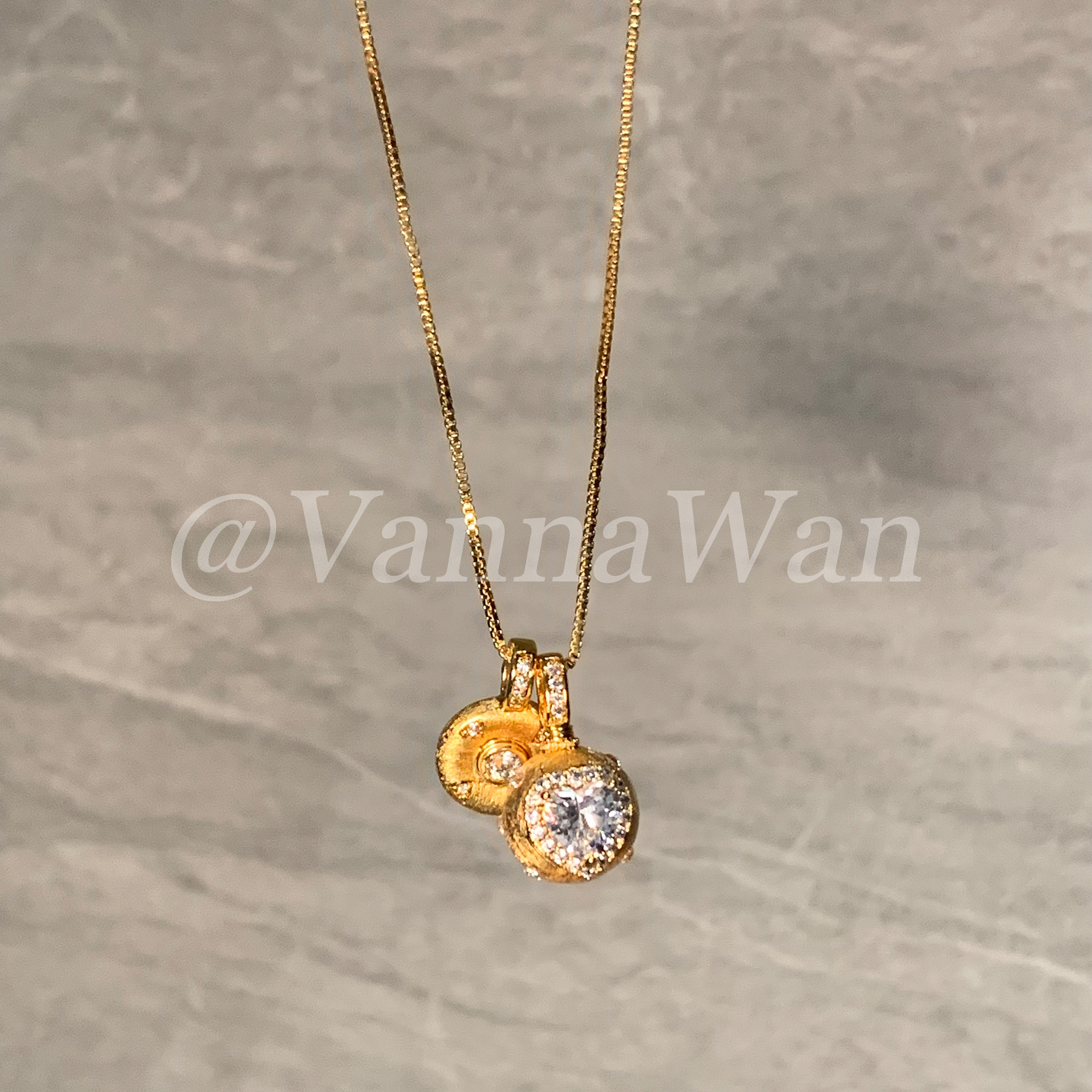 VanWan 古法!金色圆饼钱币闪钻双吊坠高级感项链