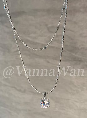 VanWan 千金日常.叠戴~单颗闪钻双层项链精致闪钻锁骨链