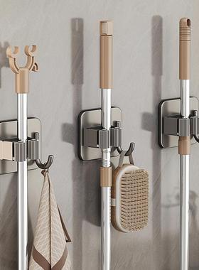 枪灰色拖把壁挂夹挂钩卫生间免打孔多功能墙上不锈钢扫把固定挂架