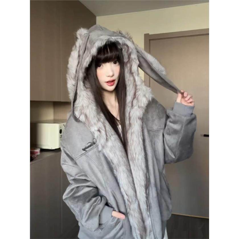 韩系连帽可拆卸兔耳朵座山雕棉服男冬季加厚情侣外套刺绣宽松女,个性定制/设计服务/DIY,棉服工装,淘宝优惠券,粉丝福利购,淘宝优惠卷