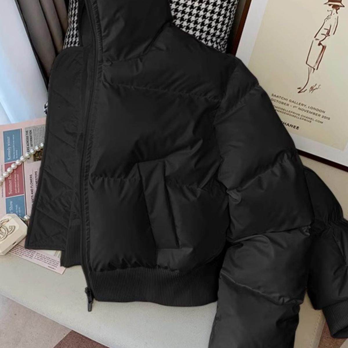 黑色短款设计感加厚90羽绒服女冬季2026新款立领气质时尚棉衣棉服