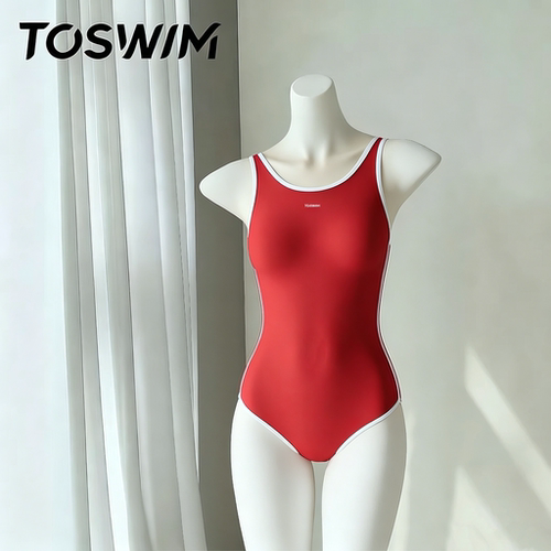 【样品清仓-西西里红】TOSWIM连体泳衣女红色泳装保守三角游泳馆