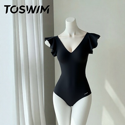 【瑕疵清仓-深海荷叶】TOSWIM拓胜正品连体泳衣女三角温泉游泳衣