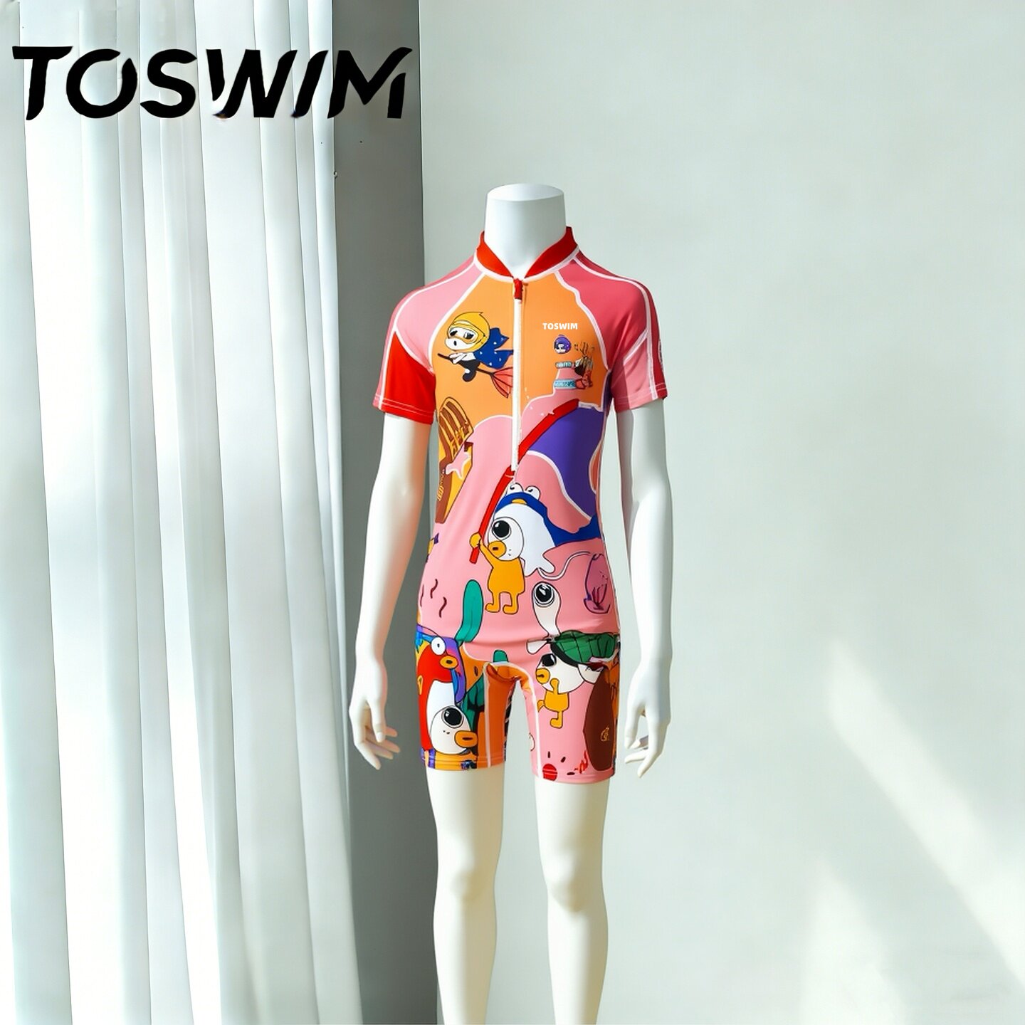 【样衣清仓-梦境游戏】TOSWIM拓胜儿童泳衣短袖连体女孩温泉泳装