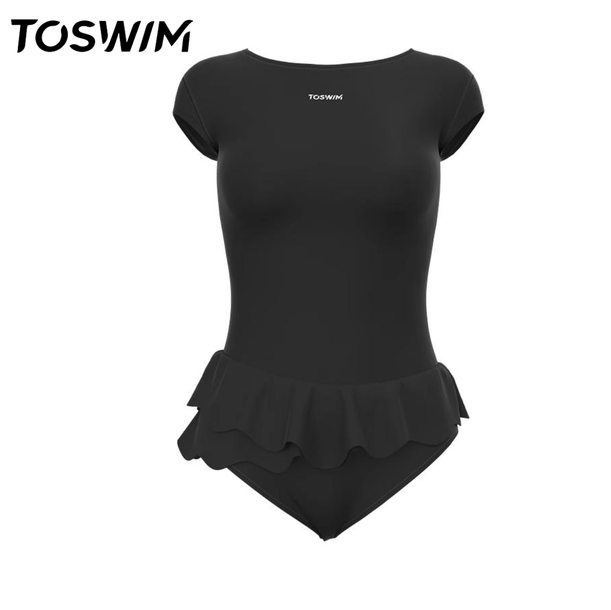 【样衣清仓-黑叶双荷】TOSWIM拓胜正品连体泳衣女三角温泉游泳衣
