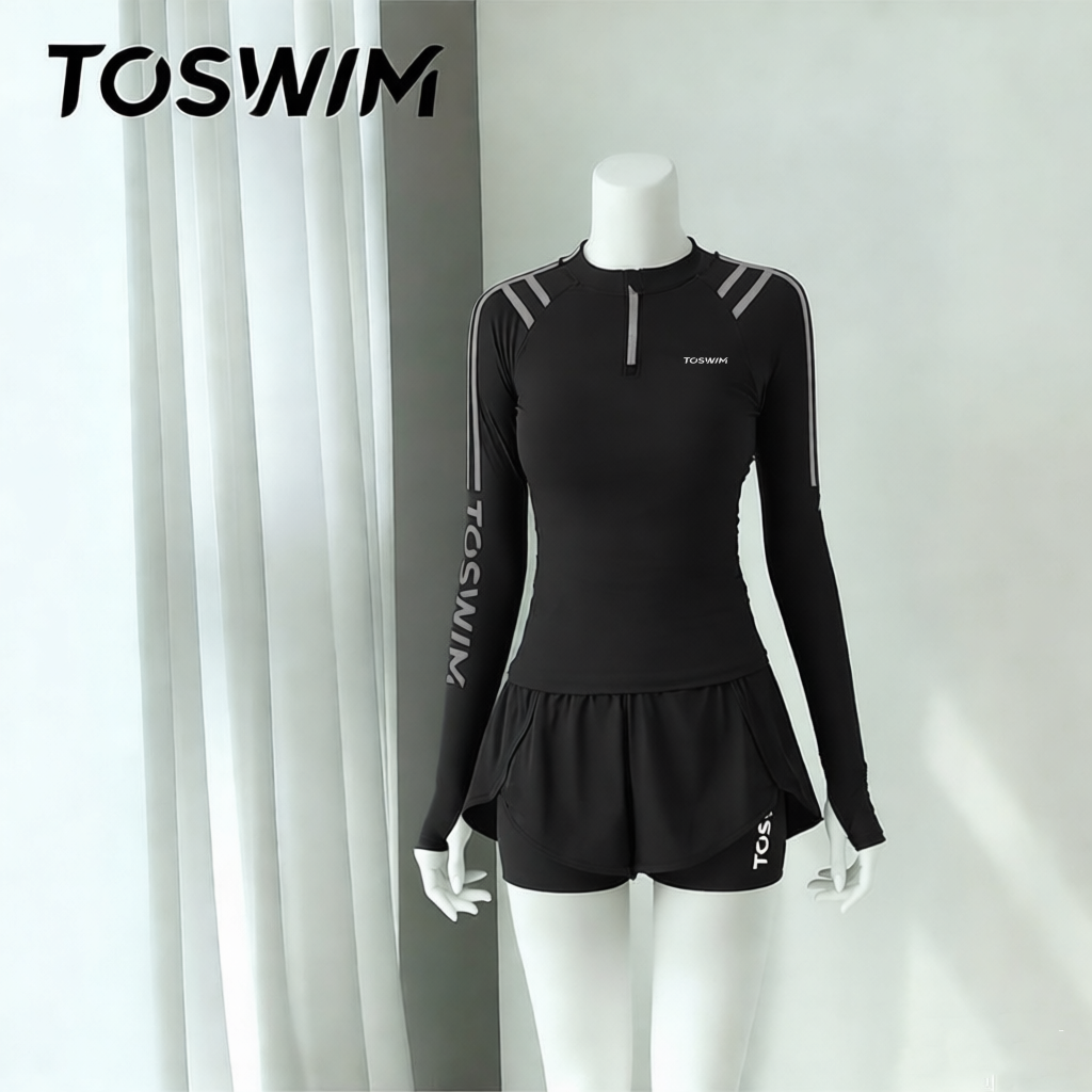 【样衣清仓-原海极光】TOSWIM拓胜正品游泳衣女士分体长袖泳衣女
