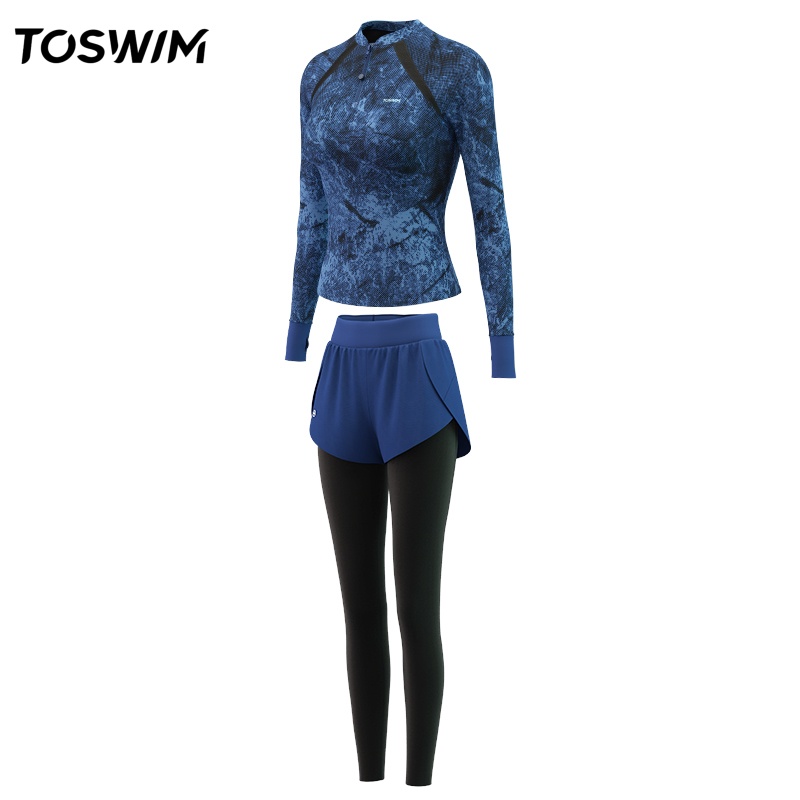 【样衣清仓-旷野蓝光】TOSWIM拓胜正品泳衣女分体长袖防晒温泉