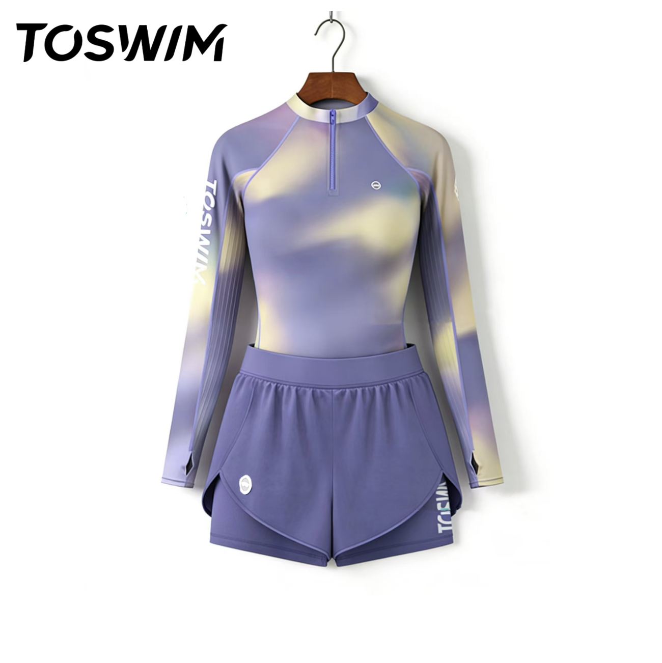 【样衣清仓-紫光秘境】TOSWIM拓胜正品泳衣女士分体平角温泉泳装