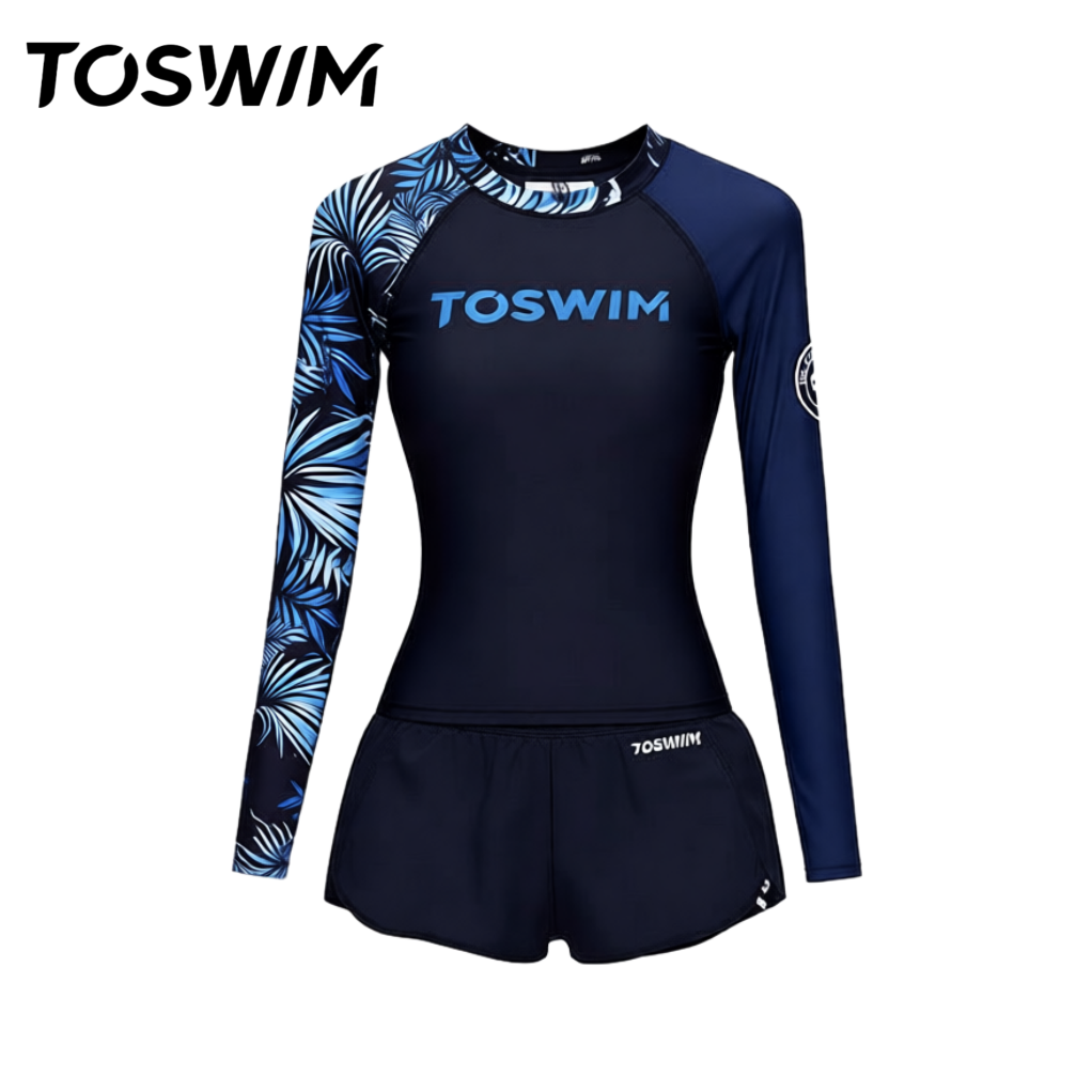 【样衣清仓-深邃密叶】TOSWIM拓胜正品长袖防晒游泳衣女分体温泉