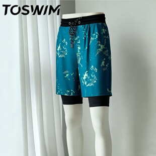 【样衣清仓-深海蓝绿】TOSWIM拓胜男士泳裤沙滩裤速干冲浪温泉裤