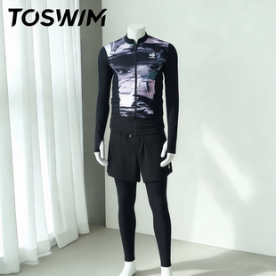 长袖 TOSWIM拓胜泳衣男款 黑粉混沌 上衣防晒冲浪服 样衣清仓