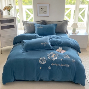 新款 玫瑰系列 高克重牛奶绒绣花刺绣四件套