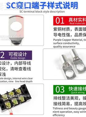 紫铜窥口鼻SC10-6/8/10SC6SC16SC25SC50SC70国标加厚冷压端子