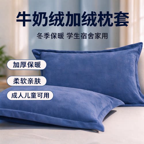 冬季新款成人家用加绒加厚枕套+枕芯保暖学生宿舍牛奶绒枕头48*74
