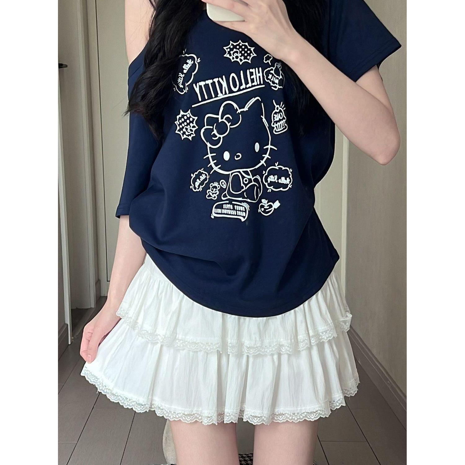 法式白色韩版高腰蛋糕半身裙女夏2026花边休闲微弹修身型A型短裙