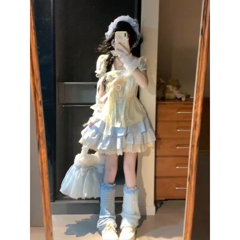 甜妹学院风穿搭夏季绝美小套装可爱娃娃领短袖上衣蛋糕裙子两件套