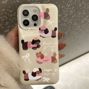 五个腊肠小狗适用苹果11面包壳苹果16软壳iphone15promax防摔13