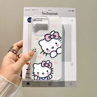 两只Kitty猫适用苹果11IMD壳iphone16大孔15plus彩绘14白底13 12p