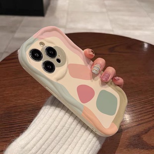 波浪边涂鸦几何iphone14手机壳适用苹果13promax个性创意12/11简约小众14plus女新款硅胶全包防摔